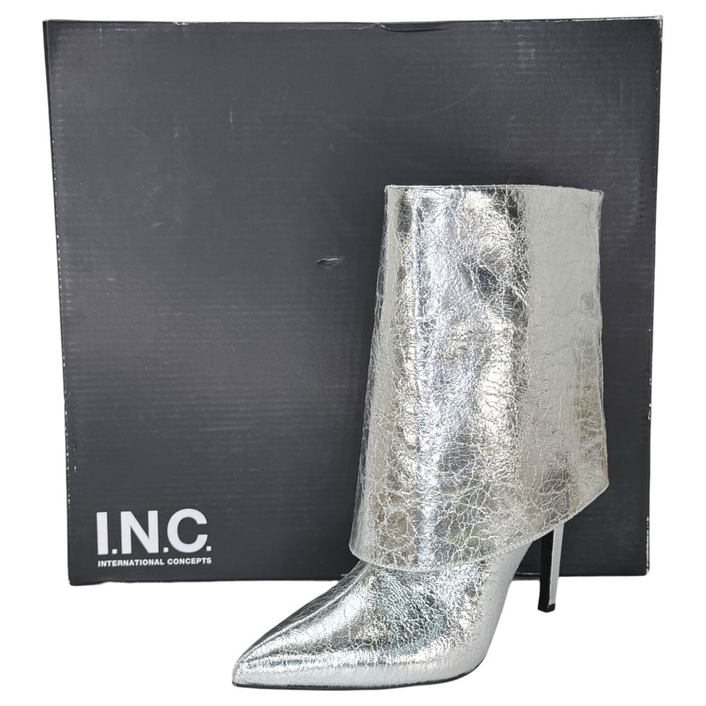 INC Sabeel Silver Patent Leather Cuff Heeled Womens Boots Size 8.5M - Picture 14 of 14